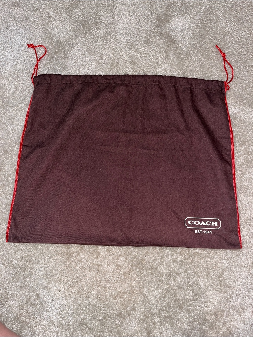 COACH Burgundy Drawstring Dust Pouch with Red Trim